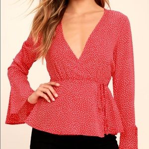 Love is enough red polka dot wrap top